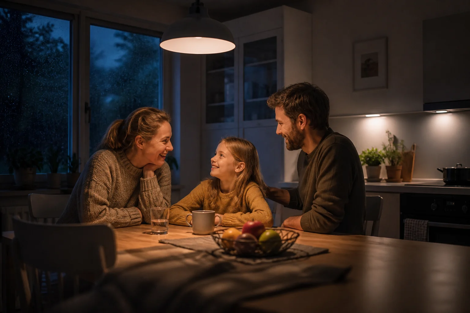 Eine Familie erlebt während eines Stromausfalls den erleichternden Moment, in dem die wichtige Hausversorgung weiterläuft