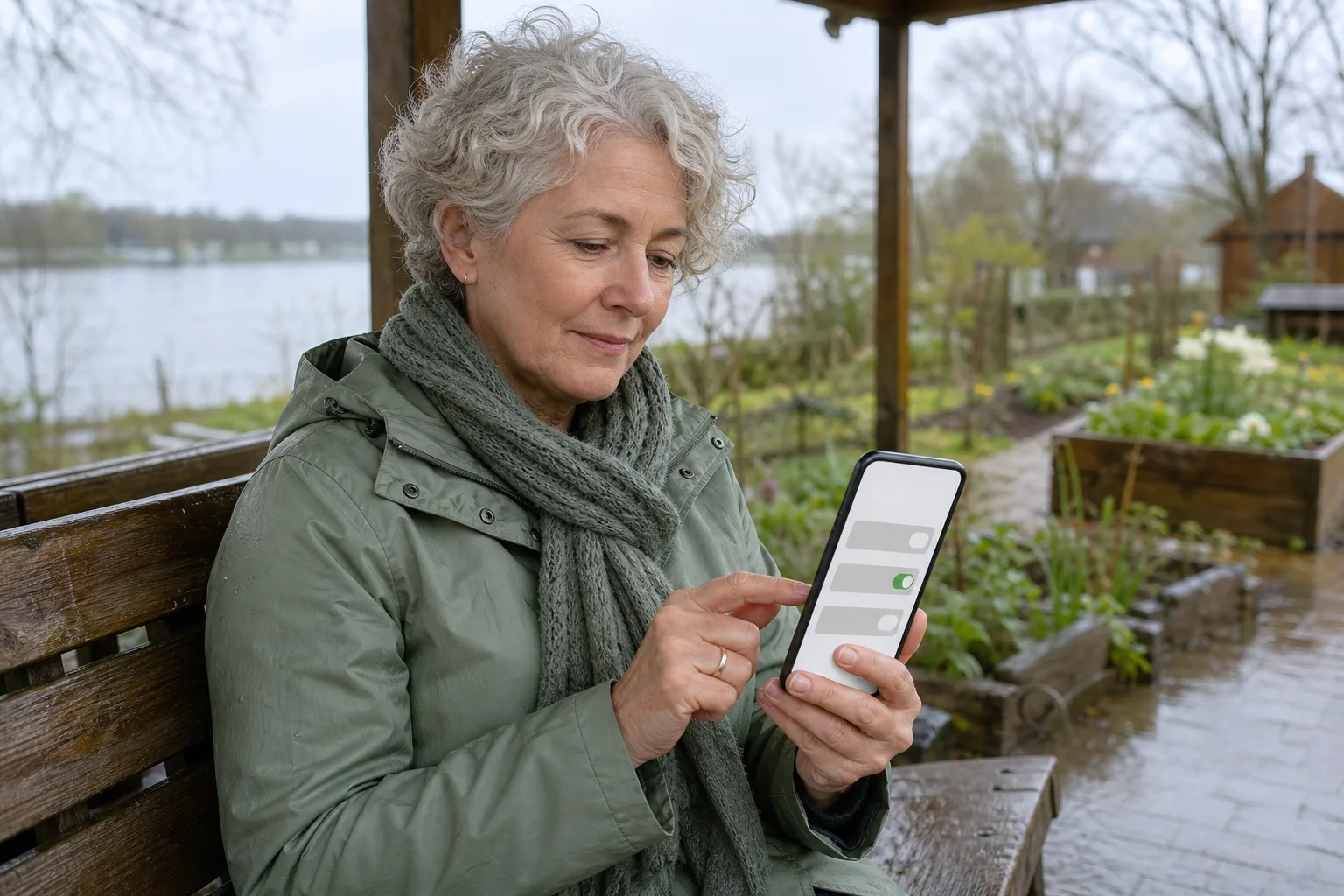 Nutzerin kontrolliert ihre Website-Einstellungen entspannt auf einem Smartphone